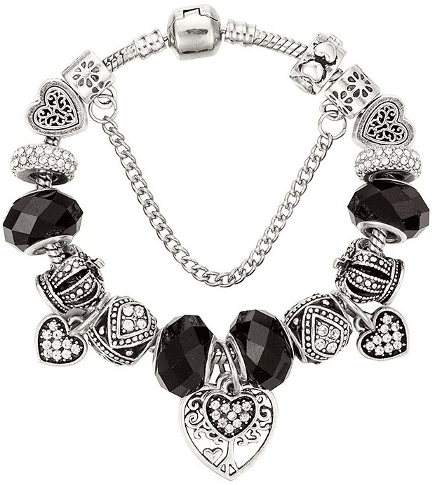 Silver Star Greenstone dámsky náramok Srdce, čierny 20 cm