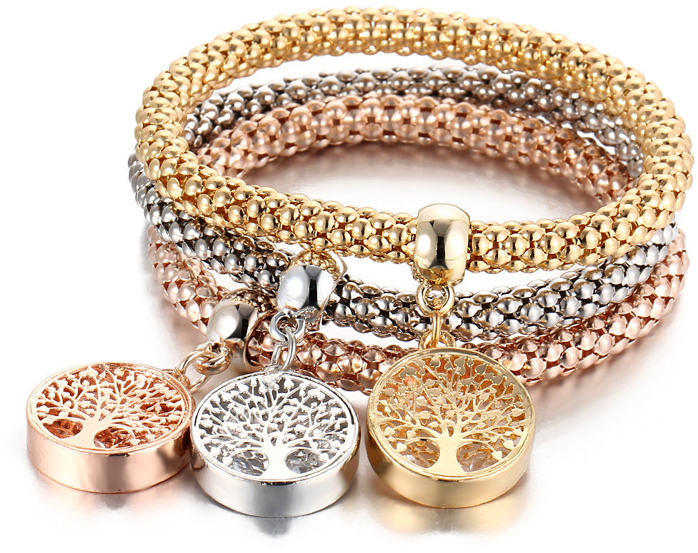Silver Star Moonlit Mirage dámske náramky Strom života, zlaté 3 ks