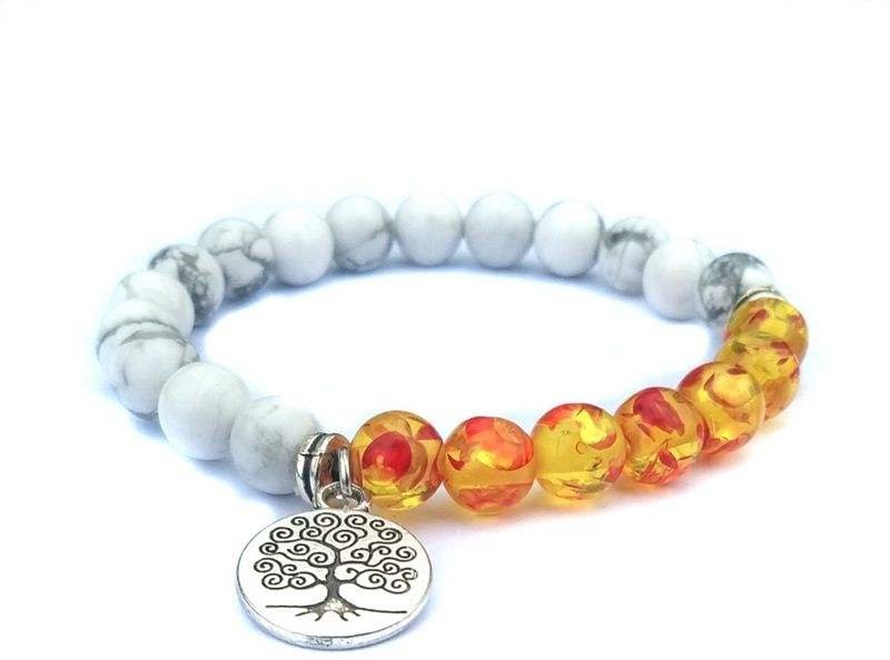 Silver Star Garnetwood dámsky náramok, Syn. Howlite, 21 cm