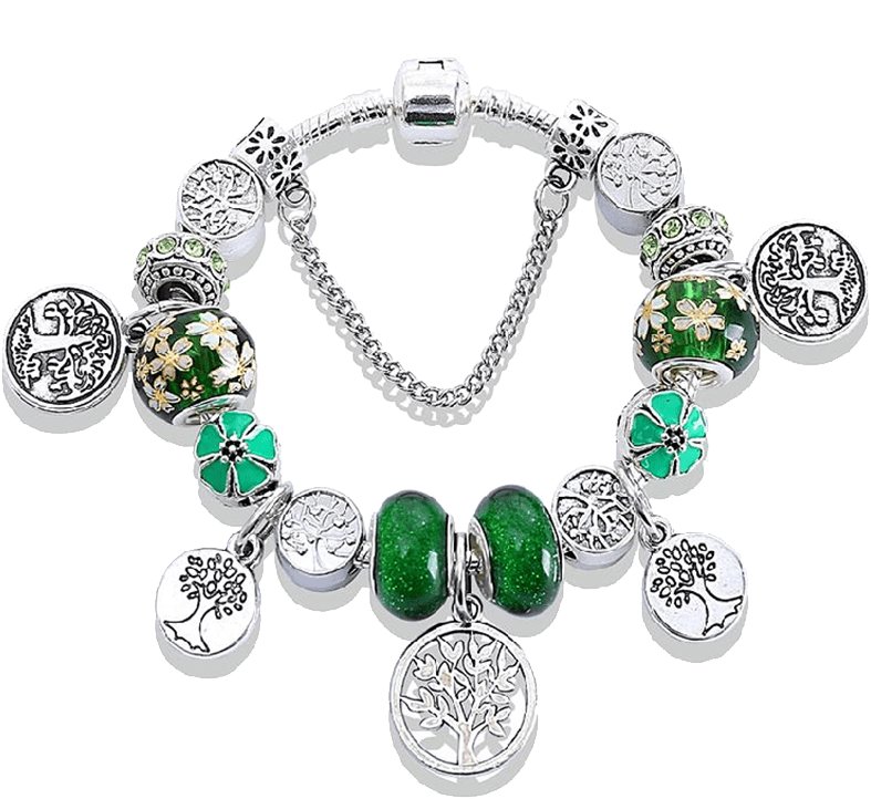 Silver Star Snowmist dámsky náramok, zelený, strom života, 19 cm