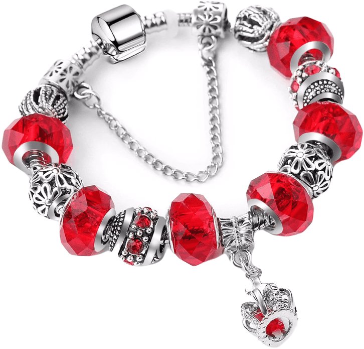 Silver Star Raindrop dámsky náramok, červený, korunka, 20 cm