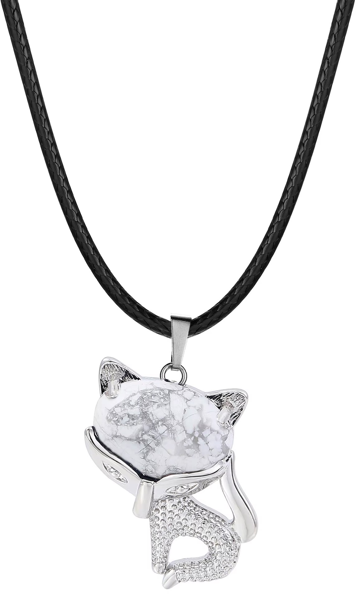 Silver Star Lightstorm dámska retiazka, mačka, Howlite, 45 cm