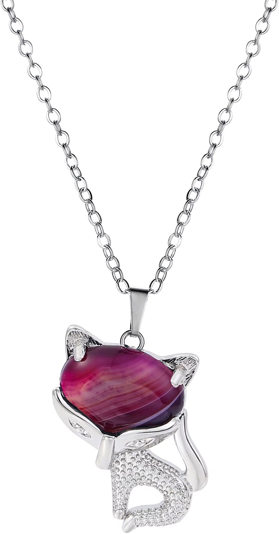Silver Star Thundercloud dámska retiazka, mačka, Rose Agate, 45 cm