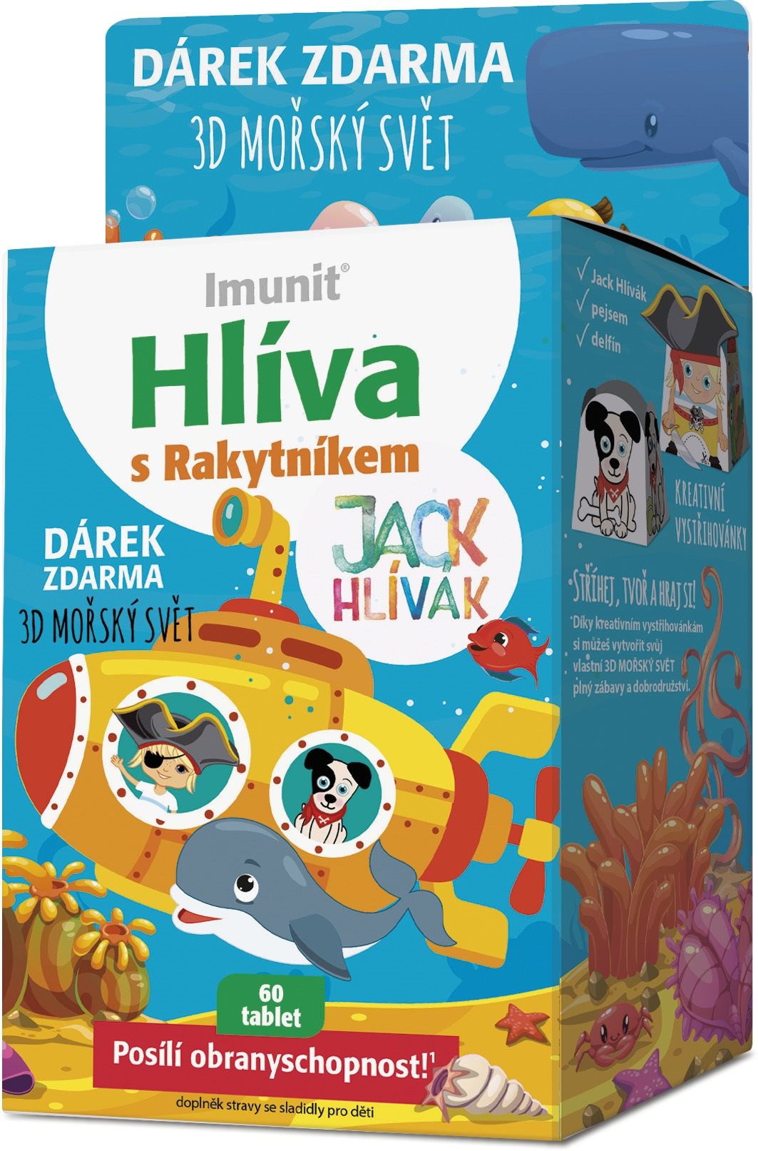 Imunit Jack Hlivák Hliva s rakytníkom pre deti 60 tabliet + 3D morský svet