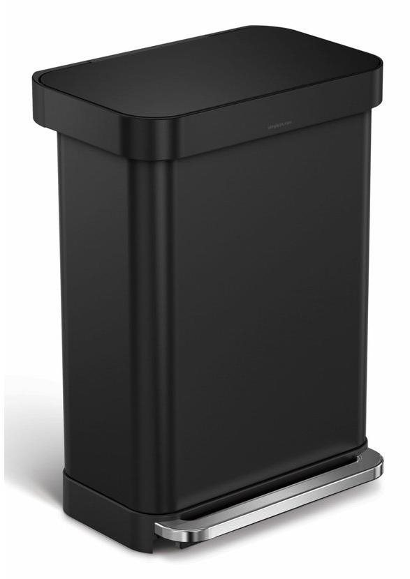 Simplehuman pedálový odpadkový kôš – 55 l, matná čierna oceľ, vak na vrecká