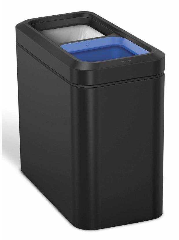 Simplehuman odpadkový kôš na triedený odpad 10/10 l, otvorený, matná čierna oceľ