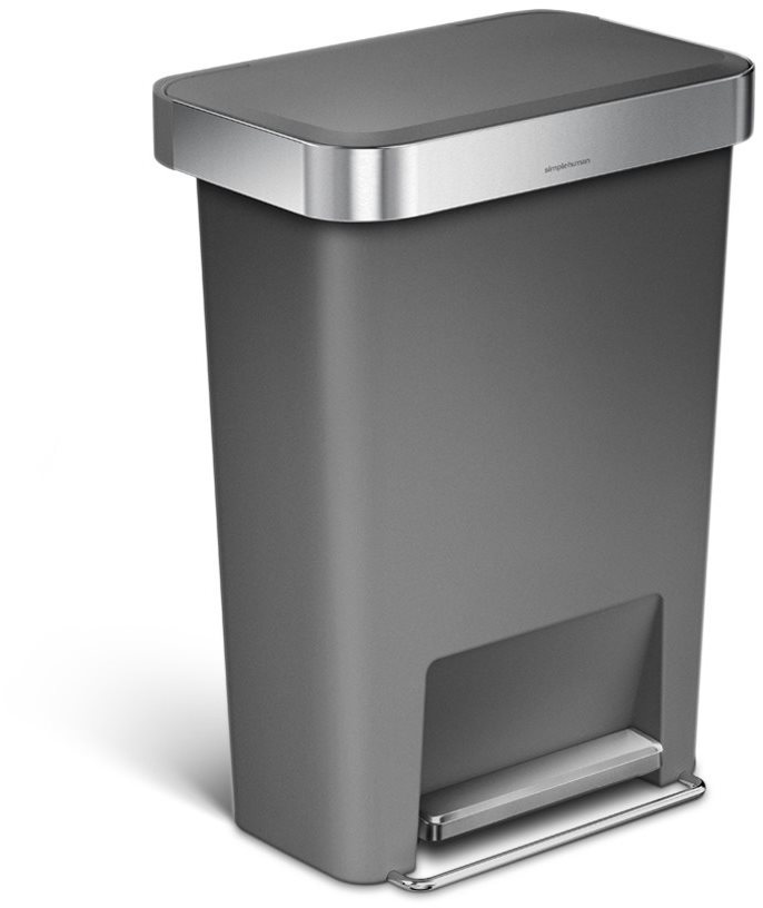 Simplehuman 45 l, pedálový, obdĺžnikový, sivý plast/nerez