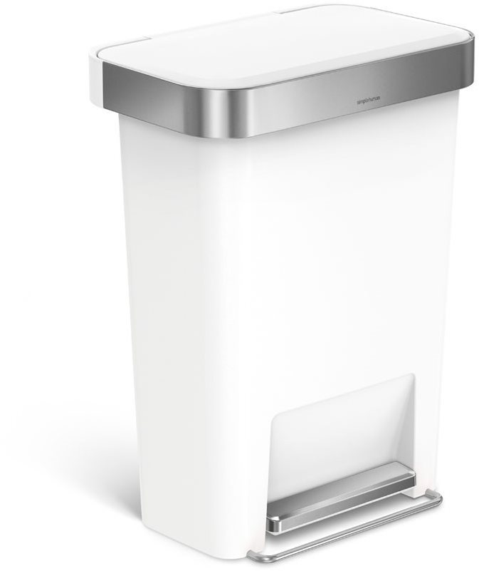 Simplehuman 45 l, pedálový, obdĺžnikový, biely plast/nerez