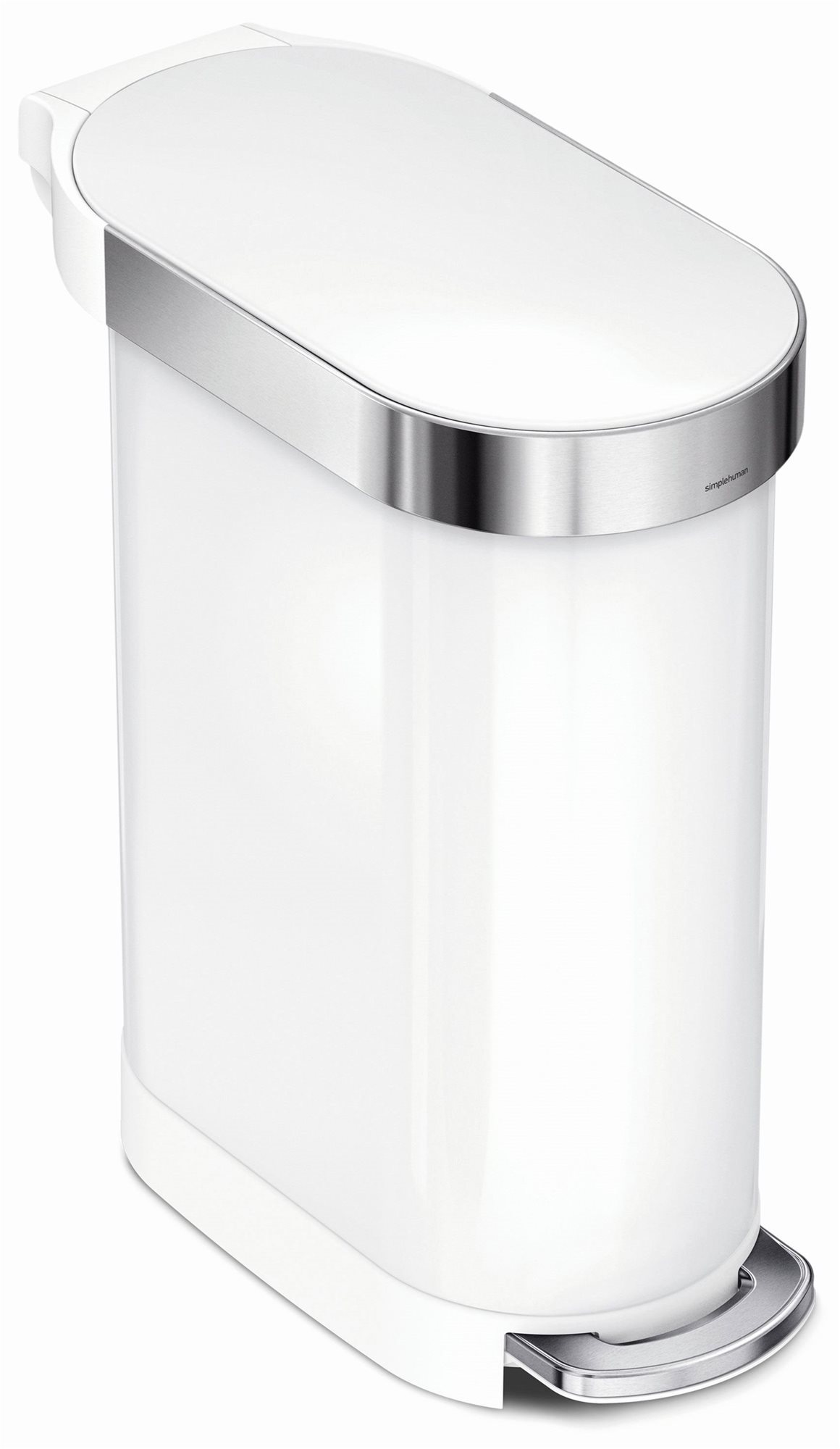 Simplehuman úzky pedálový 45 l, Slim, oválny, biela nerez oceľ