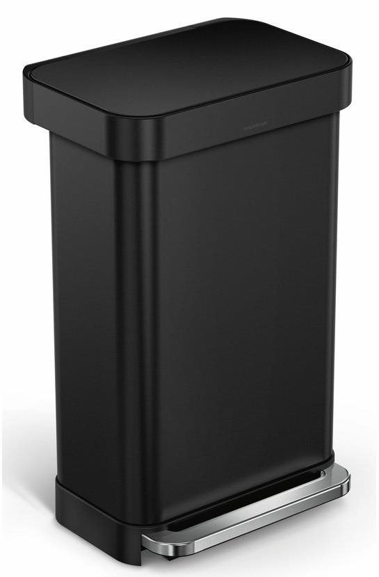 Simplehuman pedálový odpadkový kôš – 45 l, matná čierna oceľ, vak na vrecká