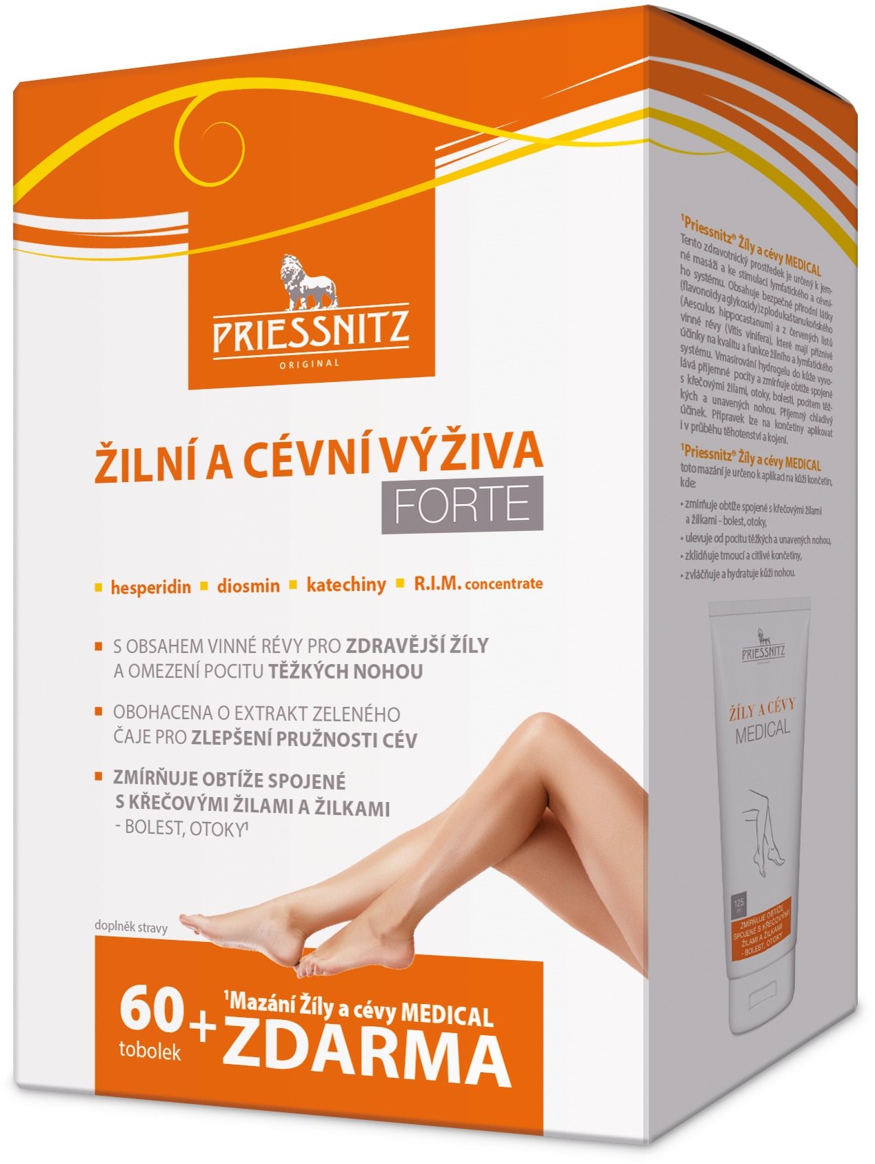 Priessnitz Žilová a cievna výživa FORTE 60 kapsúl + masť
