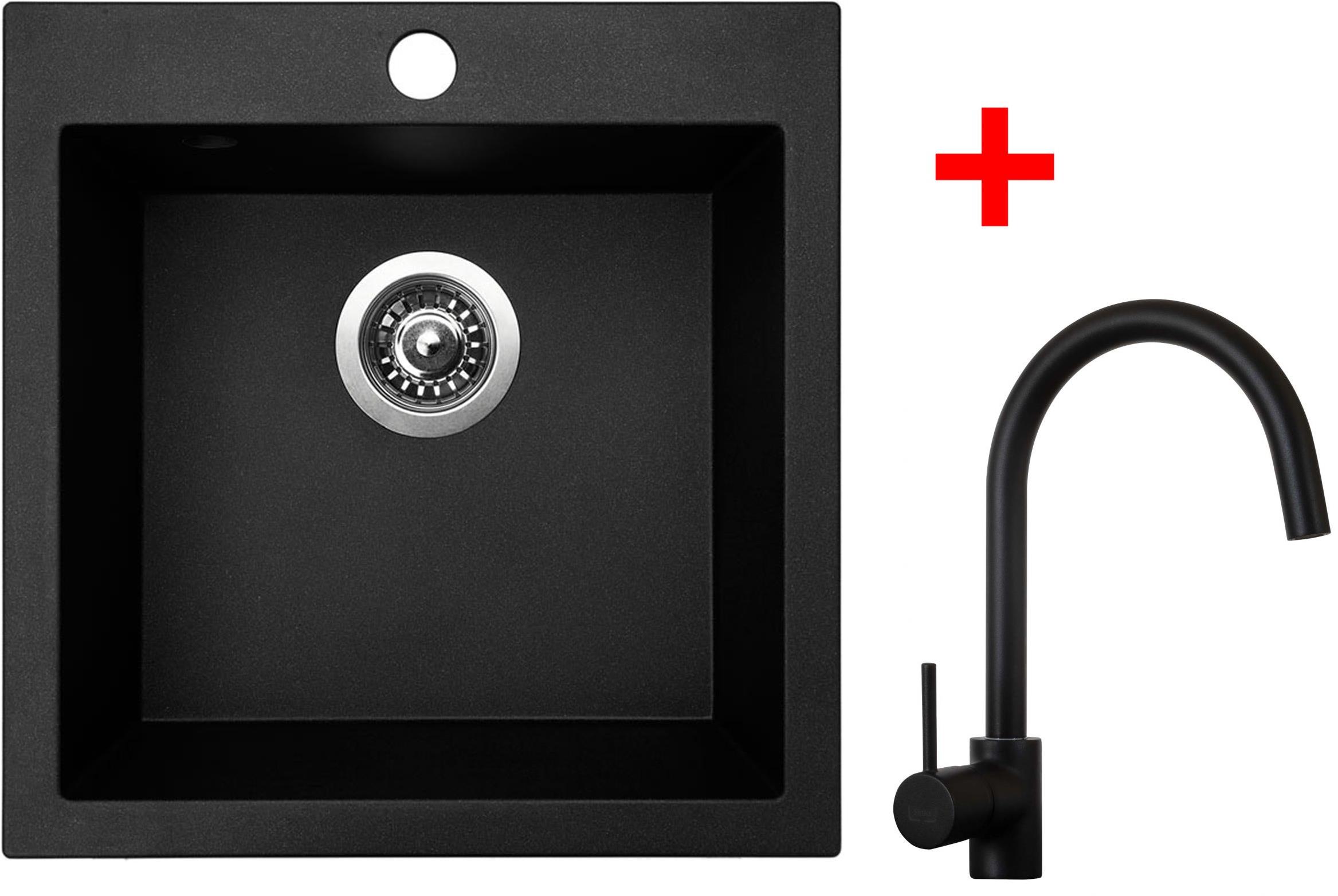 Sinks Viva 455 Granblack + Vitalia, čierna, matná