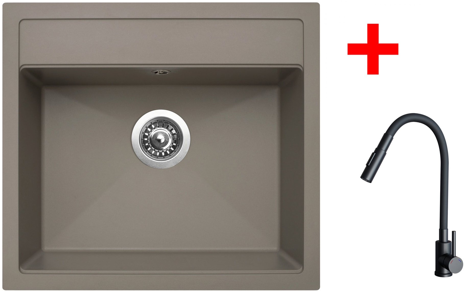 Sinks Solo 560 Truffle + Elasta S čierny matný