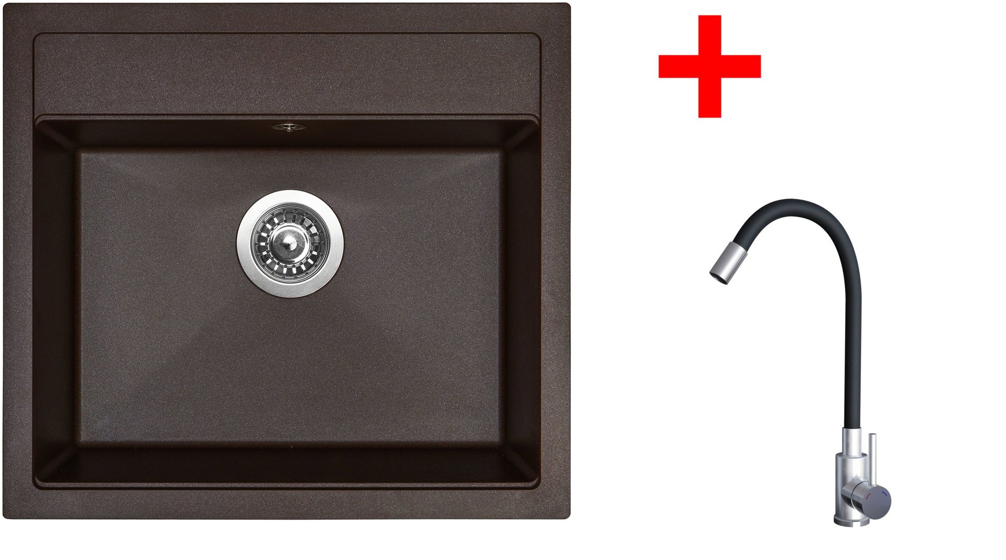 Sinks Solo 560 Marone + Elasta nehrdzavejúca oceľ/čierny