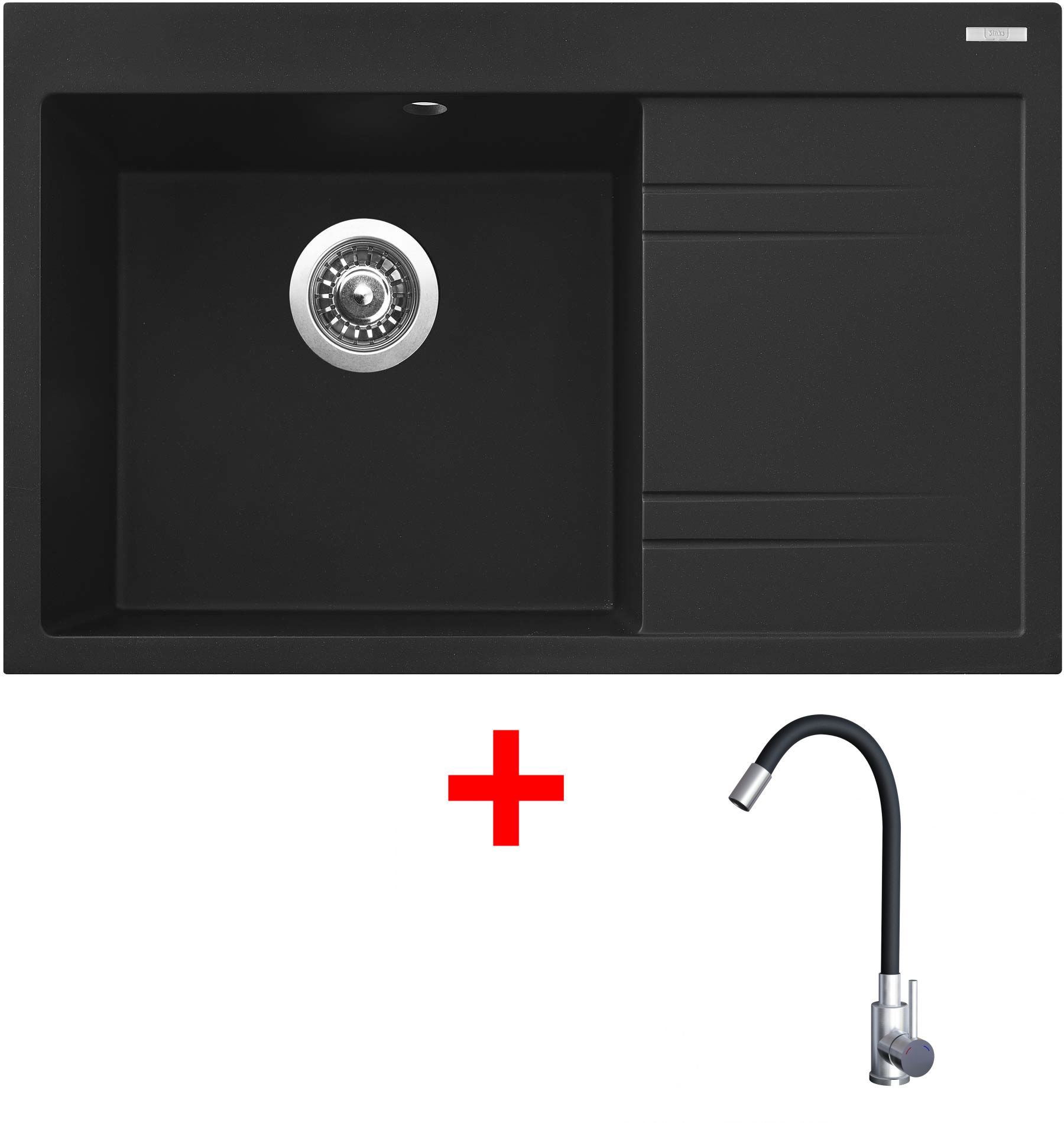 Sinks Rim 780 L Metalblack + Elasta nehrdzavejúca oceľ/čierny
