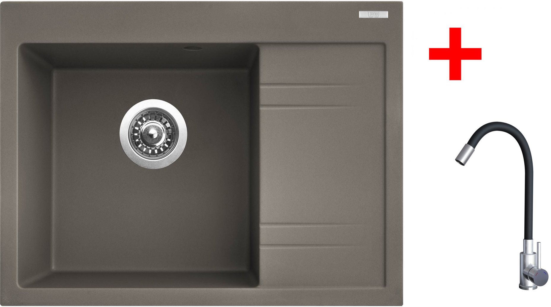 Sinks Rim 650 L Truffle + Elasta nehrdzavejúca oceľ/čierny