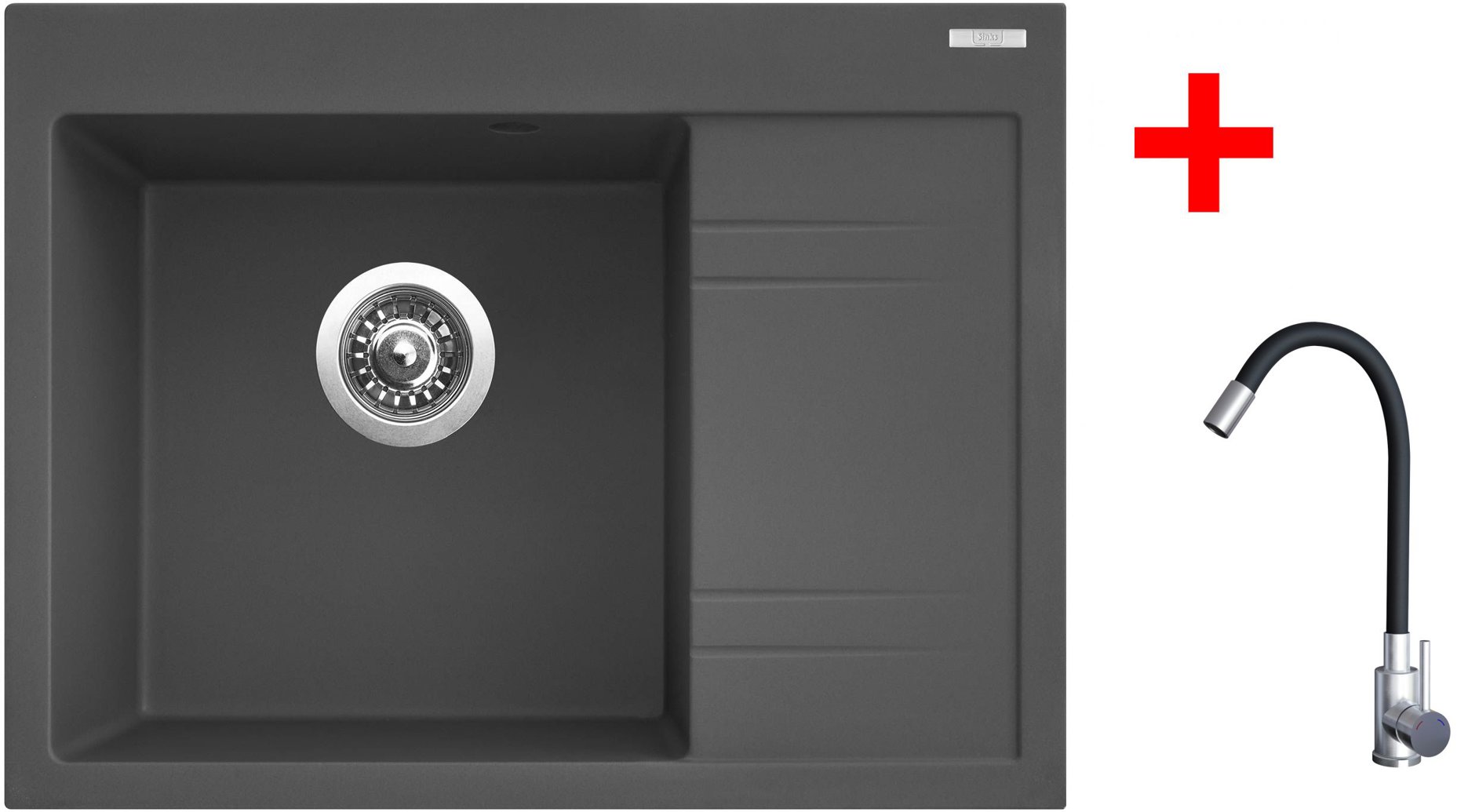 Sinks Rim 650 L Titanium + Elasta nehrdzavejúca oceľ/čierny