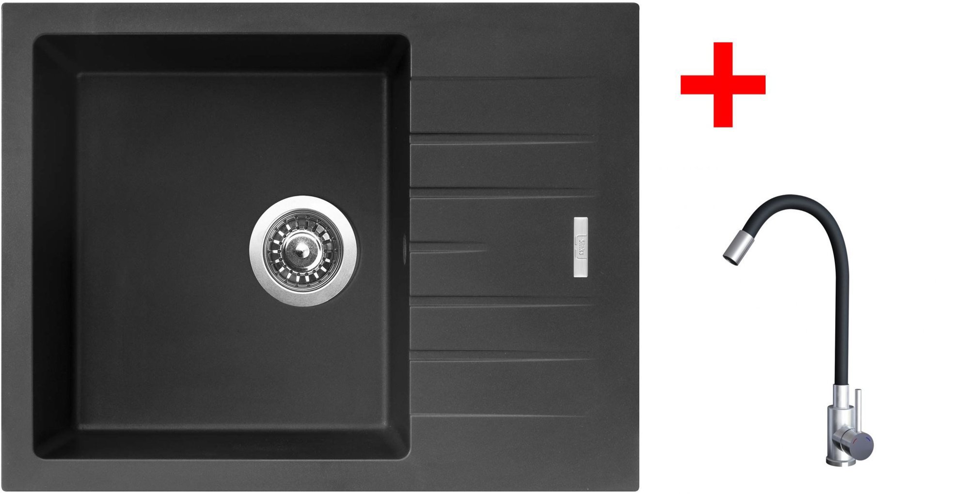 Sinks Perfecto 650 Pureblack + Elasta nehrdzavejúca oceľ/čierny