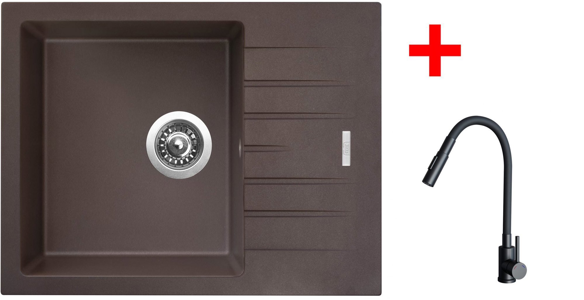 Sinks Perfecto 650 Marone + Elasta S čierny matný