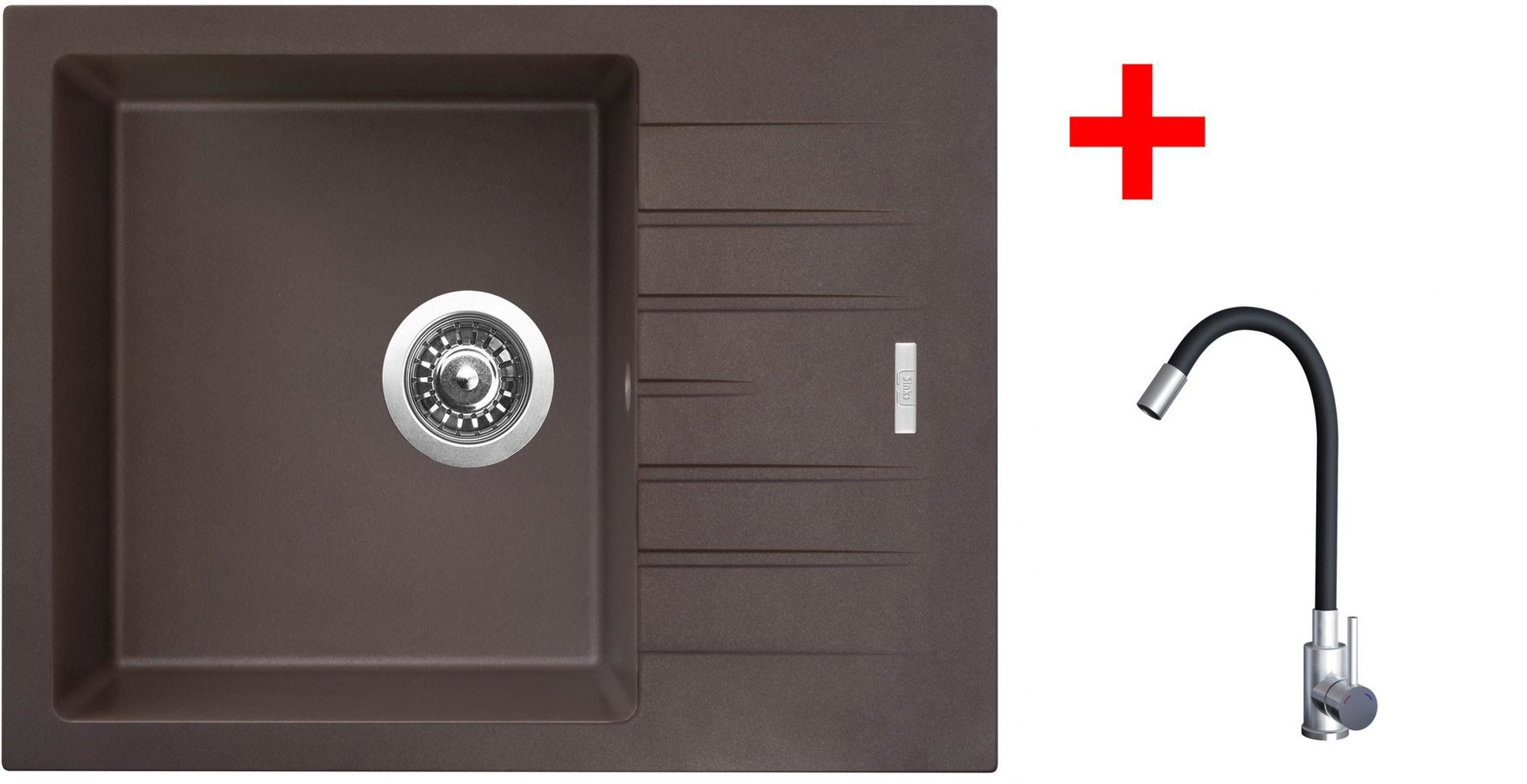 Sinks Perfecto 650 Marone + Elasta nehrdzavejúca oceľ/čierny