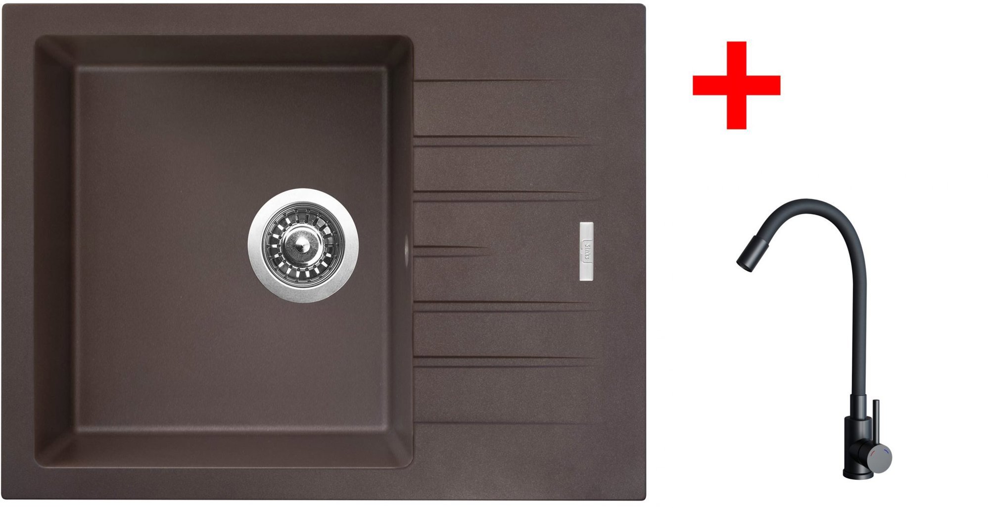 Sinks Perfecto 650 Marone + Elasta čierny matný