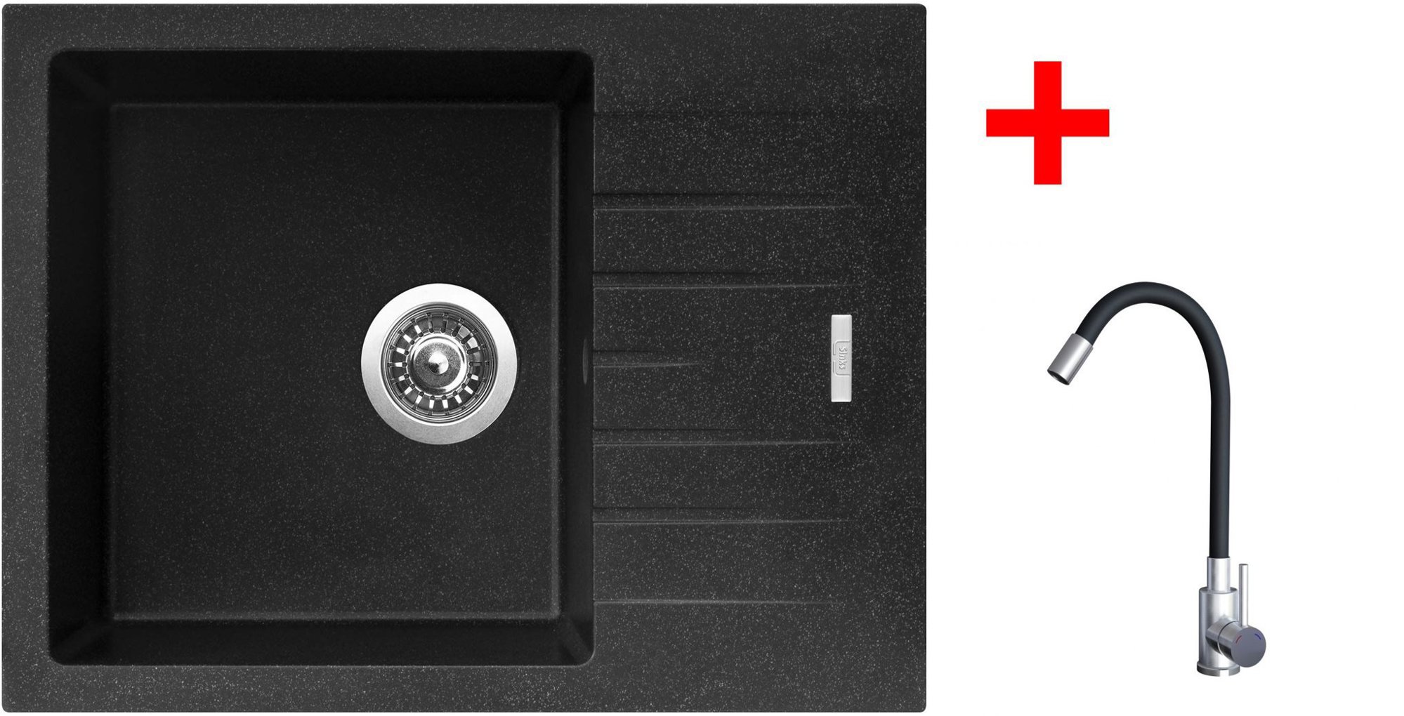 Sinks Perfecto 650 Granblack + Elasta nehrdzavejúca oceľ/čierny