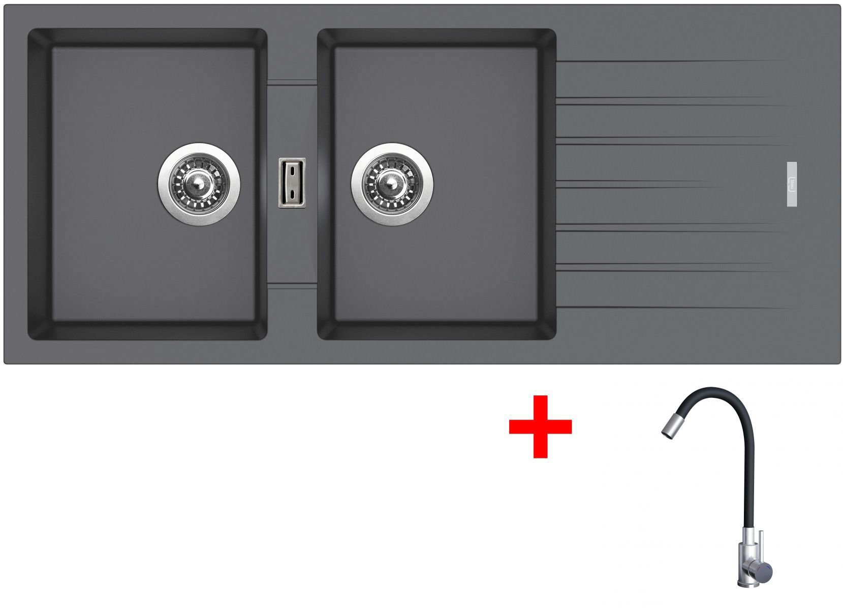 Sinks Perfecto 1160 Duo Titanium + Elasta nehrdzavejúca oceľ/čierny