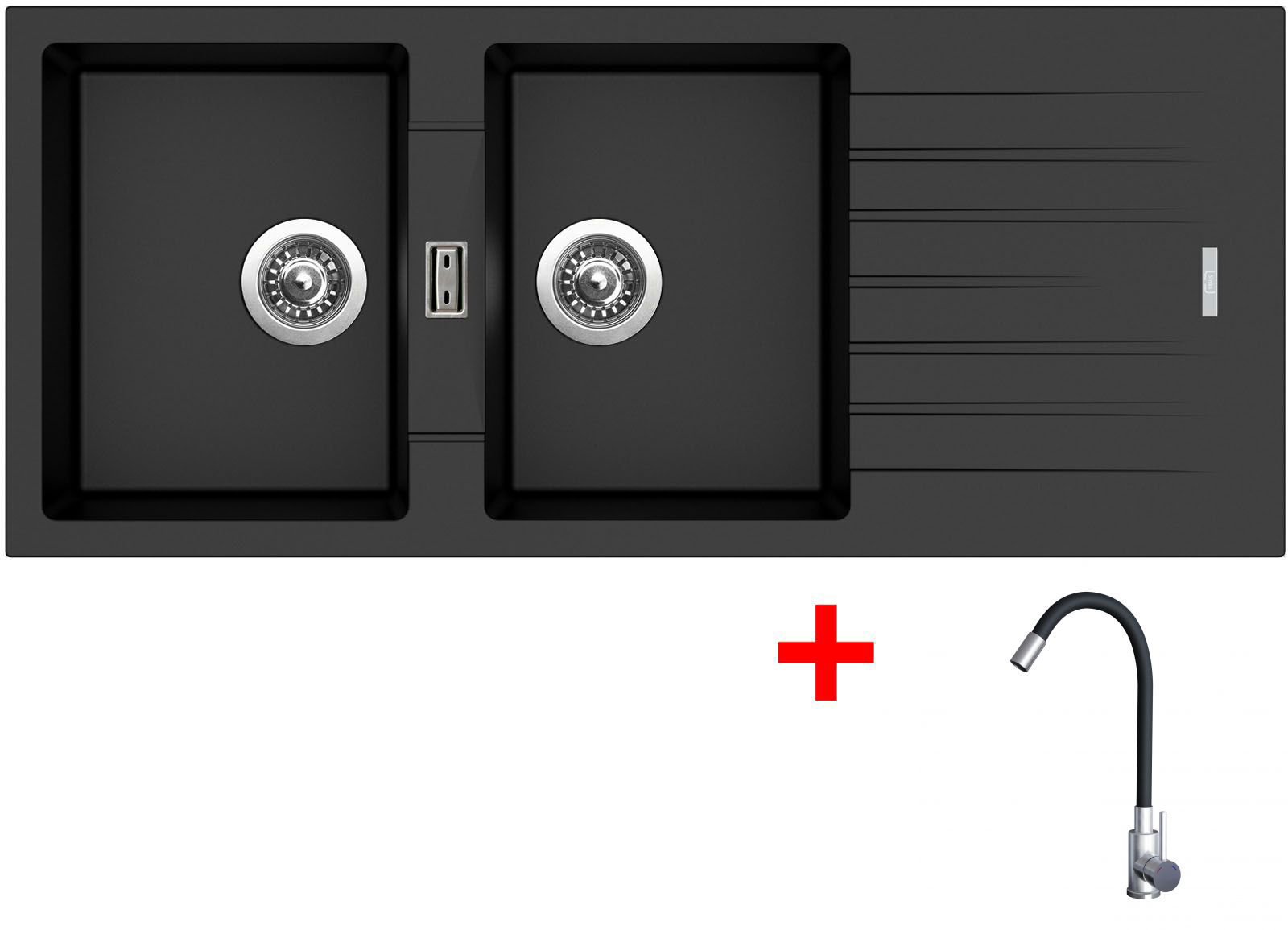Sinks Perfecto 1160 Duo Metalblack + Elasta nehrdzavejúca oceľ/čierny