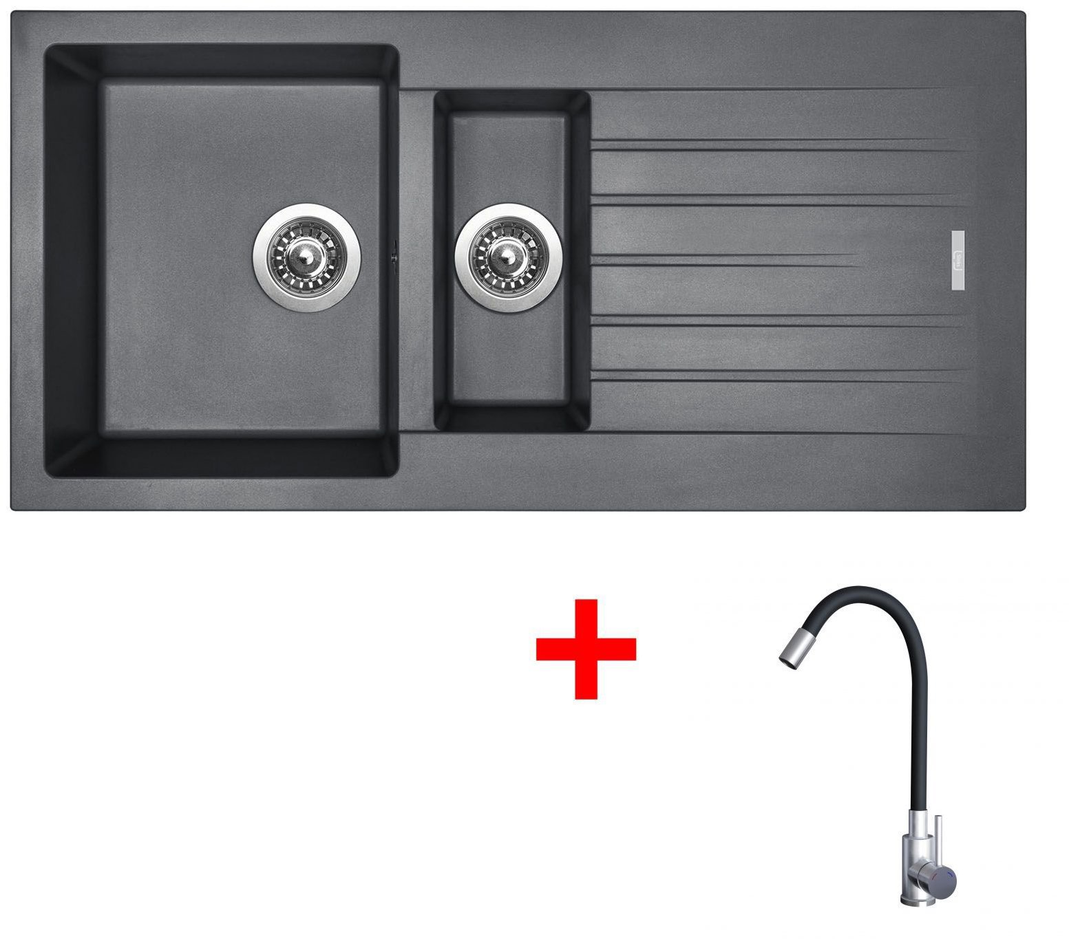 Sinks Perfecto 1000.1 Titanium + Elasta nehrdzavejúca oceľ/čierny
