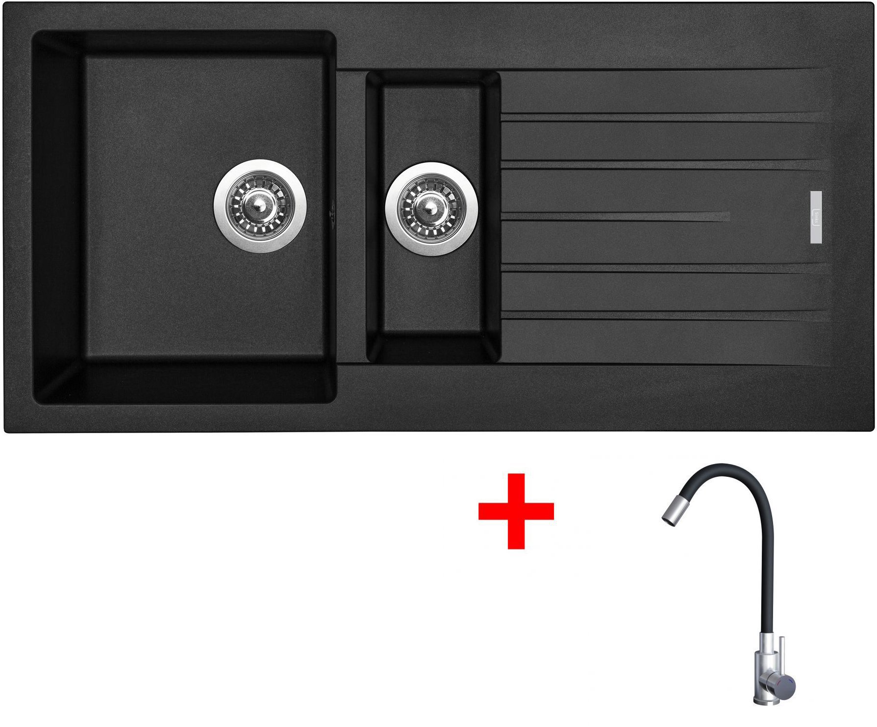 Sinks Perfecto 1000.1 Pureblack + Elasta nehrdzavejúca oceľ/čierny