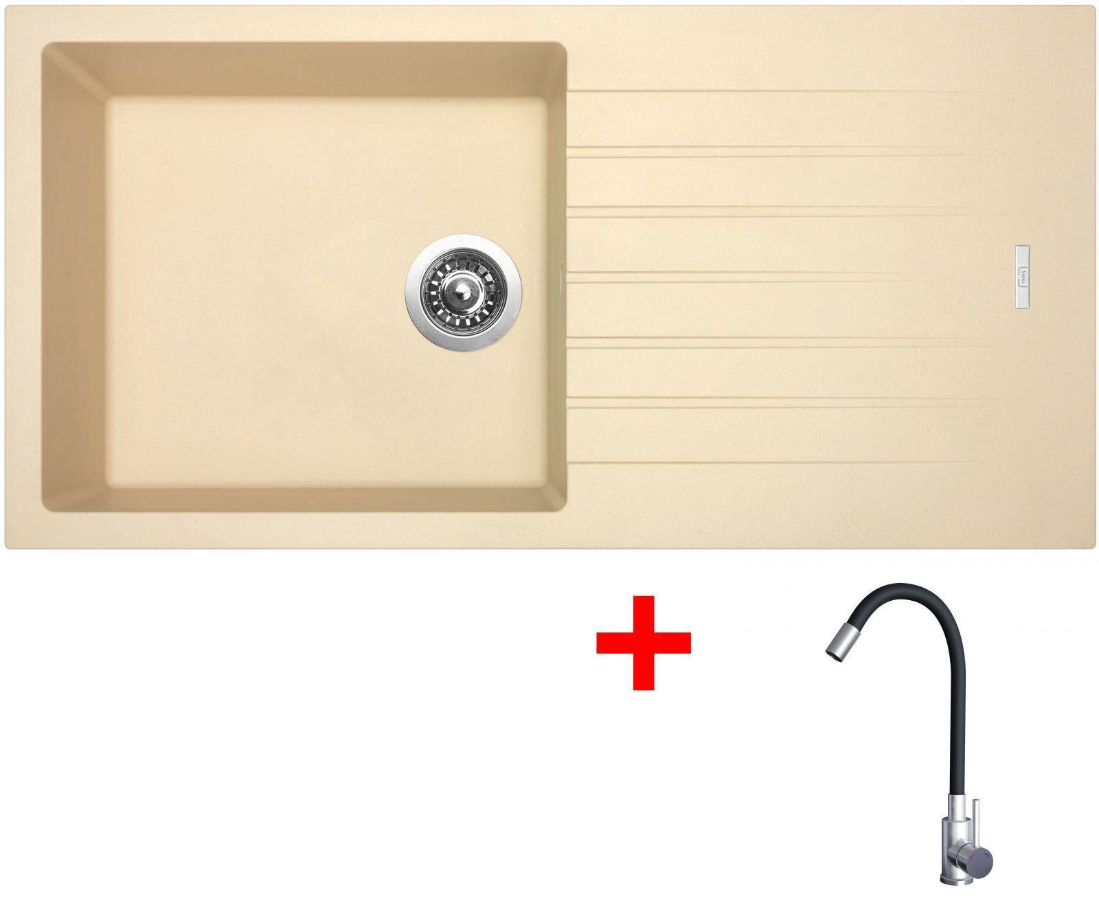 Sinks Perfecto 1000 Sahara + Elasta nehrdzavejúca oceľ/čierny