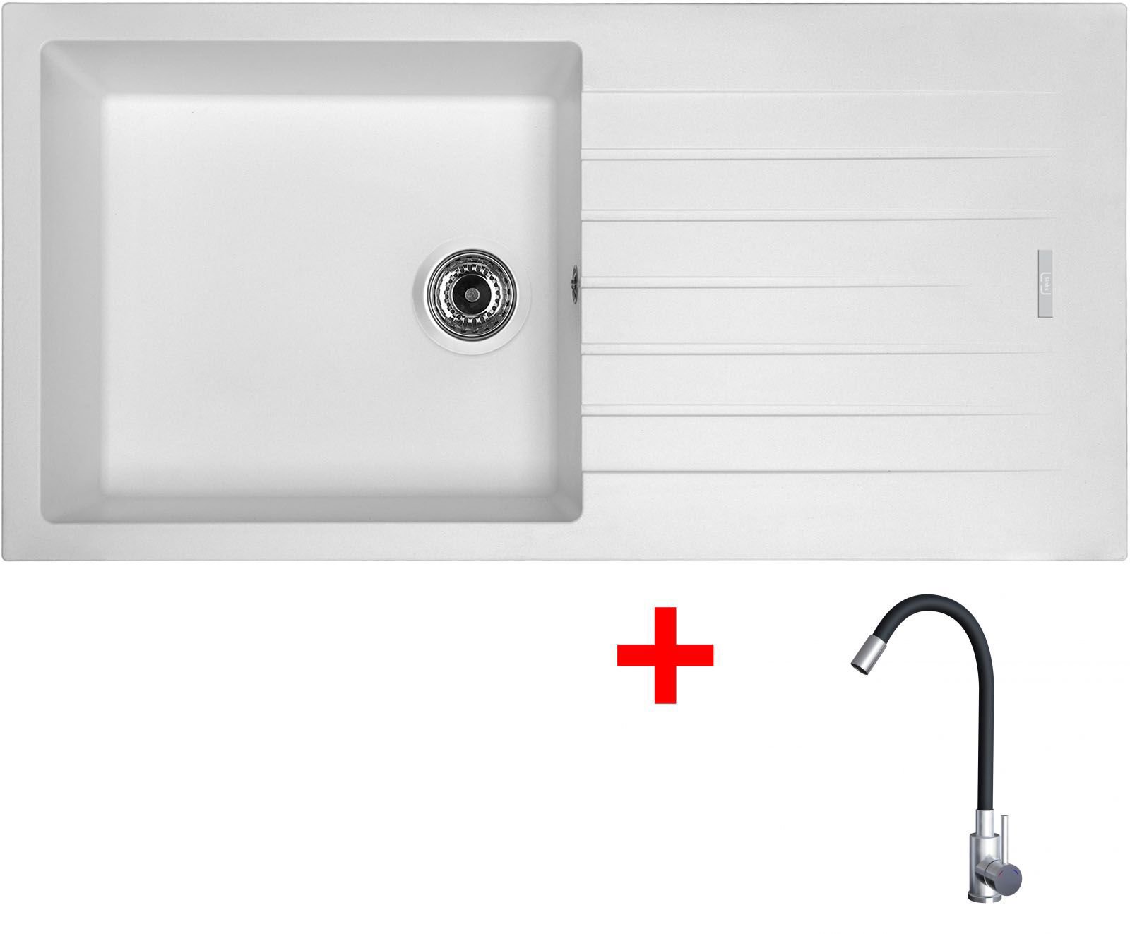 Sinks Perfecto 1000 Milk + Elasta nehrdzavejúca oceľ/čierny