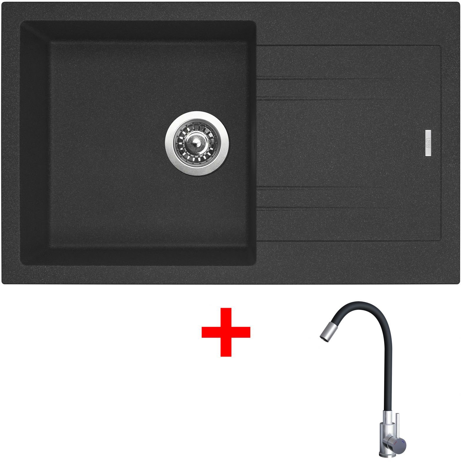 Sinks Linea 780 Granblack + Elasta nehrdzavejúca oceľ/čierny
