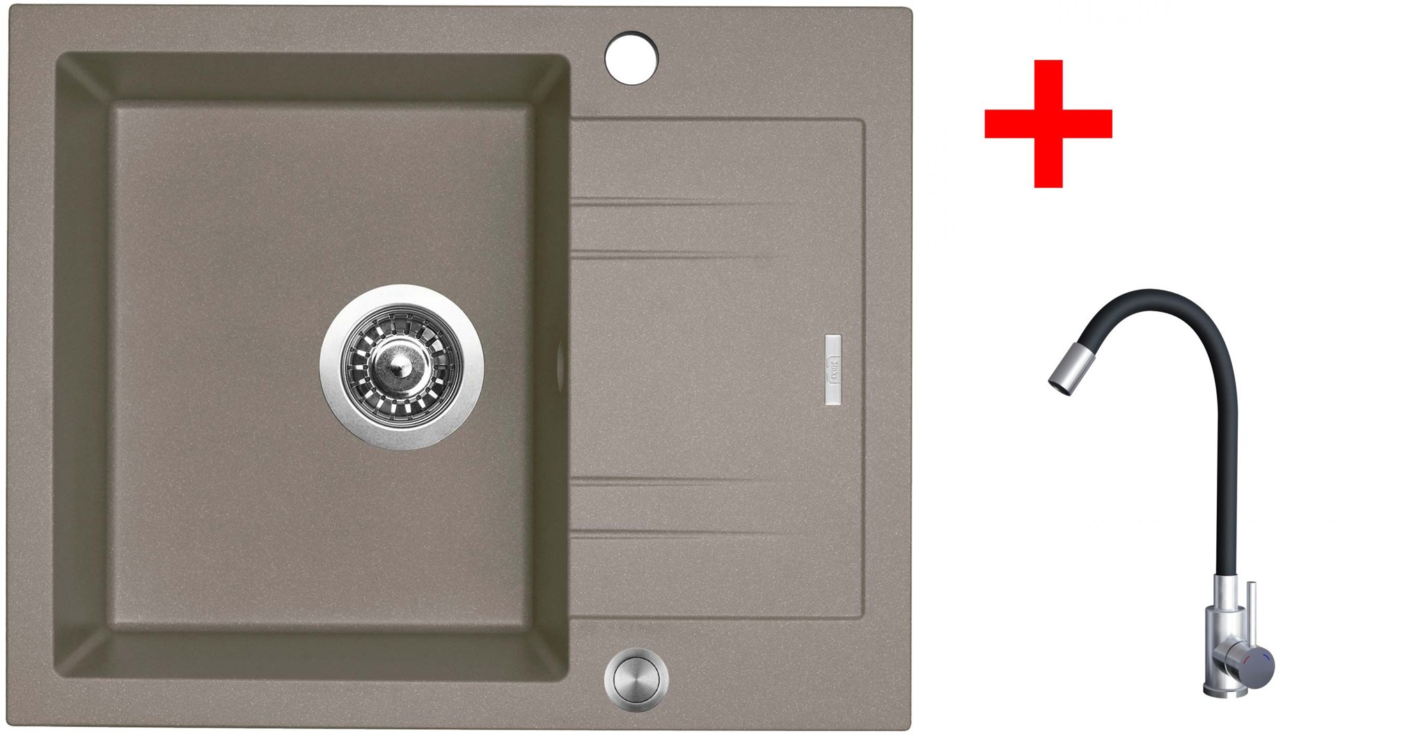 Sinks Linea 600 XC Truffle + Elasta nehrdzavejúca oceľ/čierny
