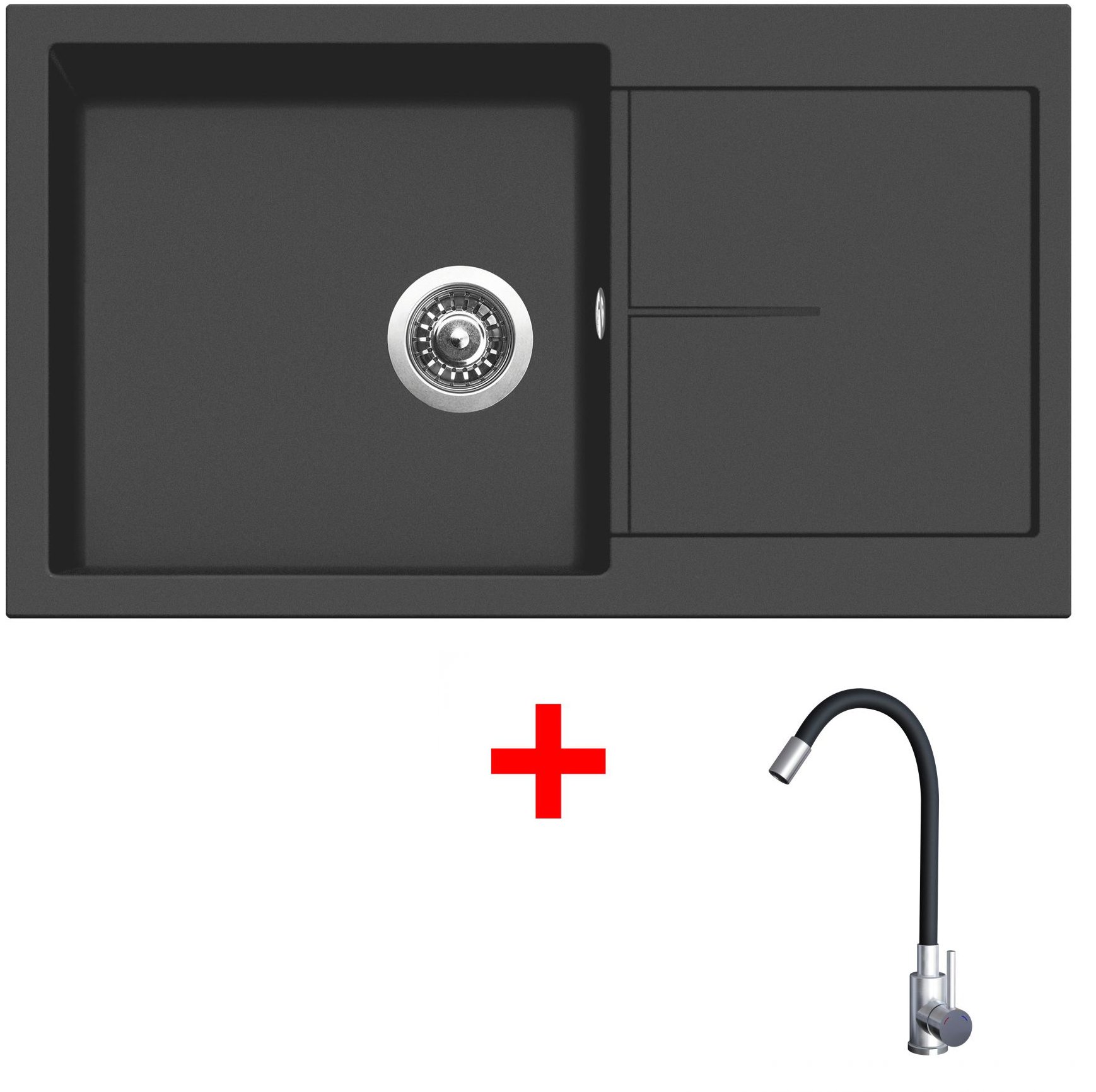 Sinks Infinity 860 Pureblack + Elasta nehrdzavejúca oceľ/čierny
