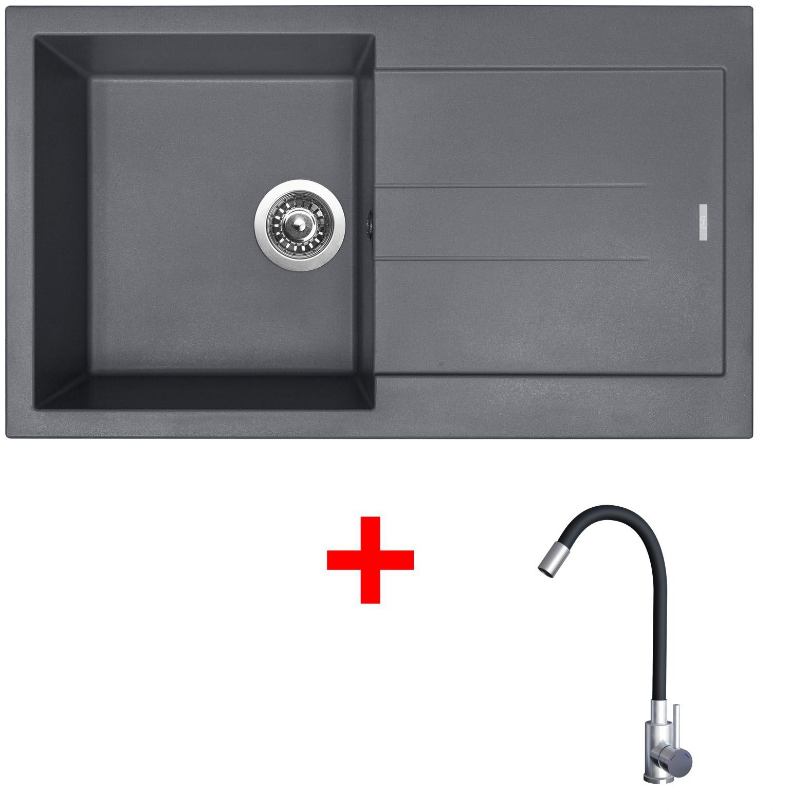 Sinks Amanda 860 Titanium + Elasta nehrdzavejúca oceľ/čierny