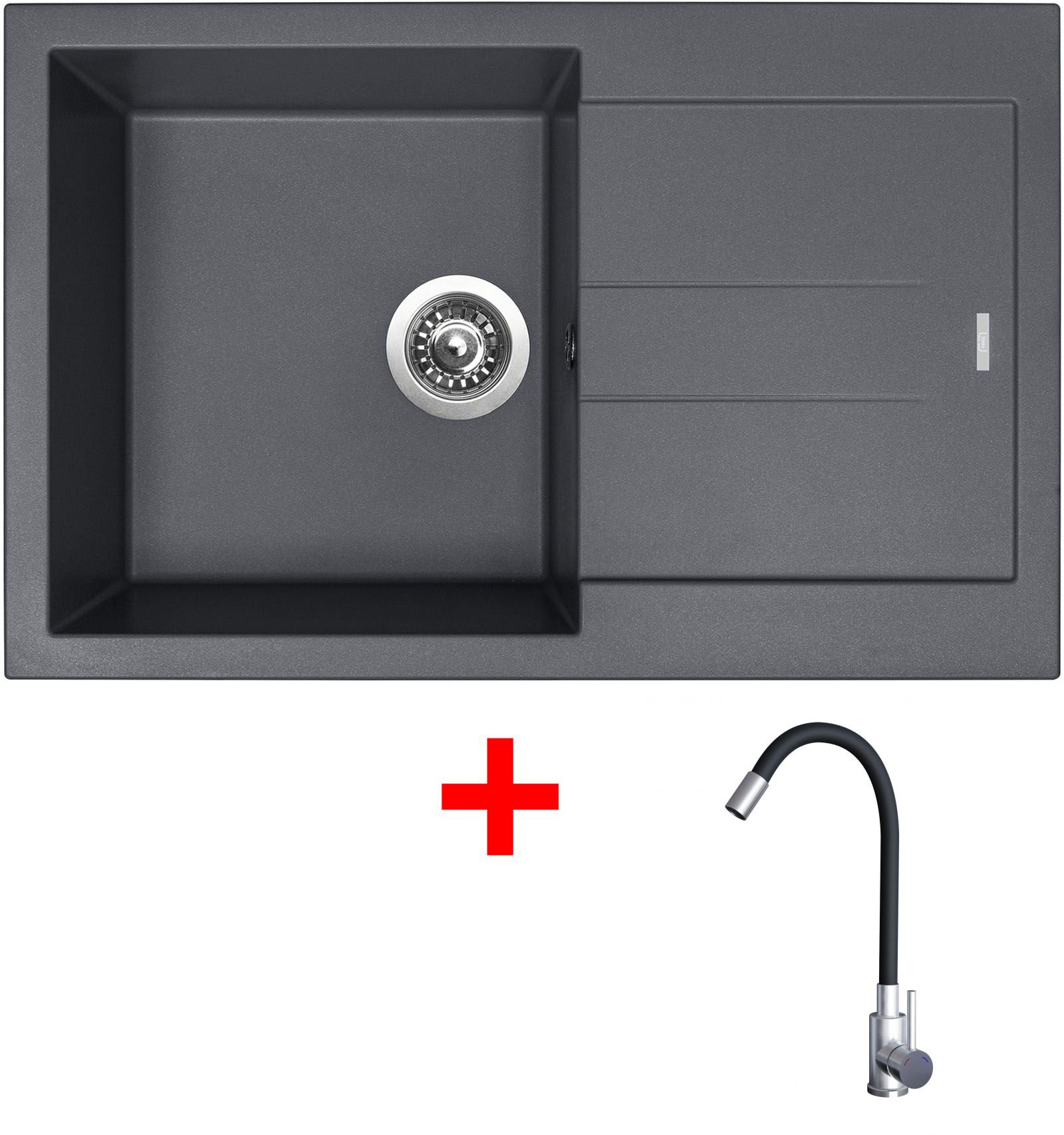 Sinks Amanda 780 Titanium + Elasta nehrdzavejúca oceľ/čierny
