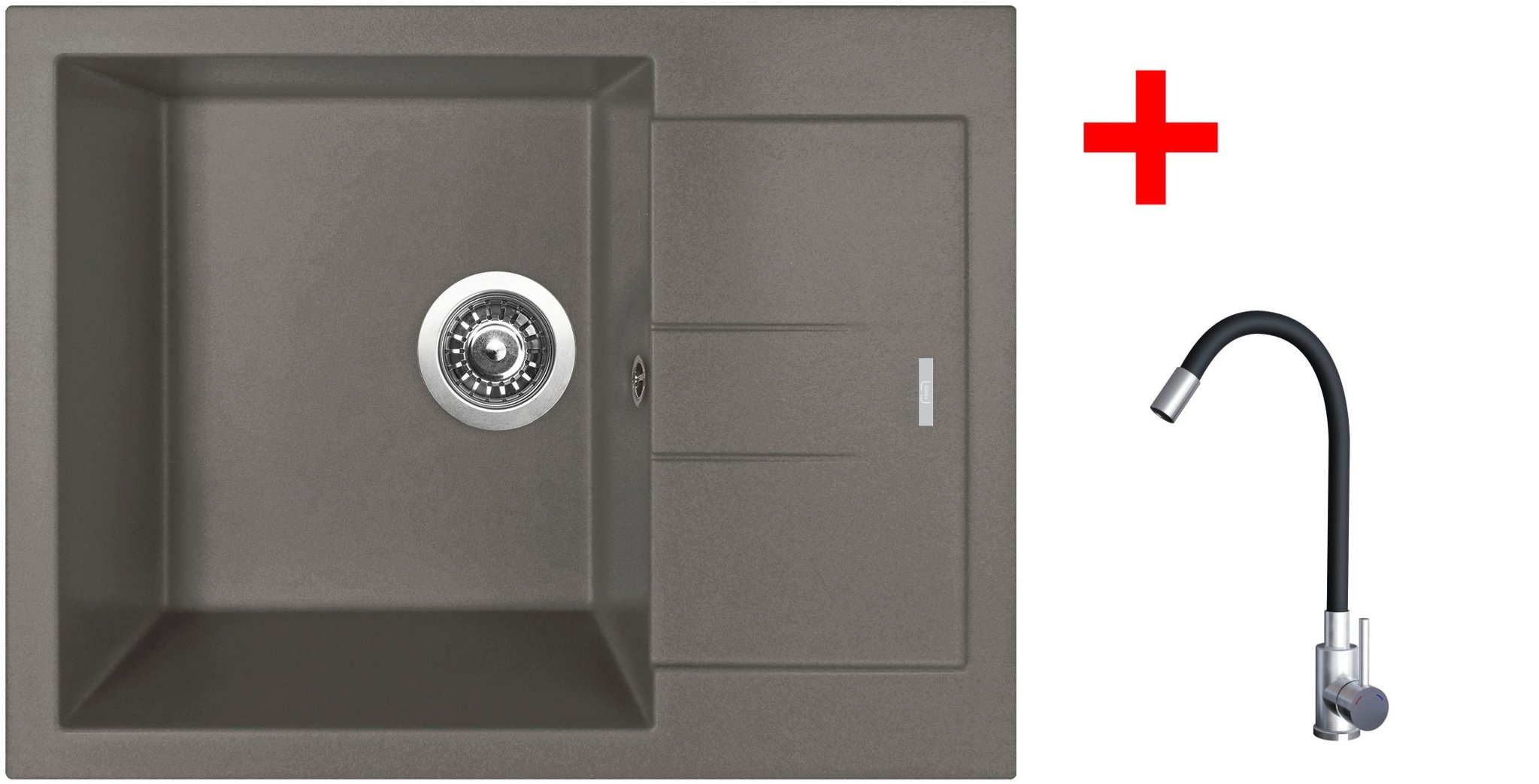 Sinks Amanda 650 Truffle + Elasta nehrdzavejúca oceľ/čierny