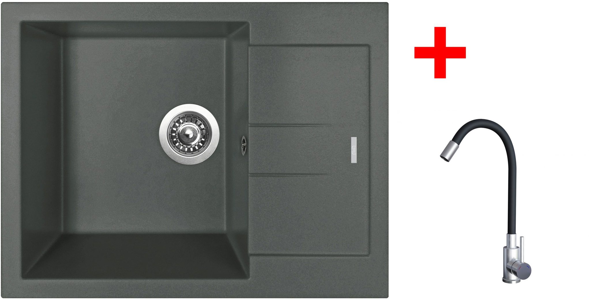 Sinks Amanda 650 Titanium + Elasta nehrdzavejúca oceľ/čierny
