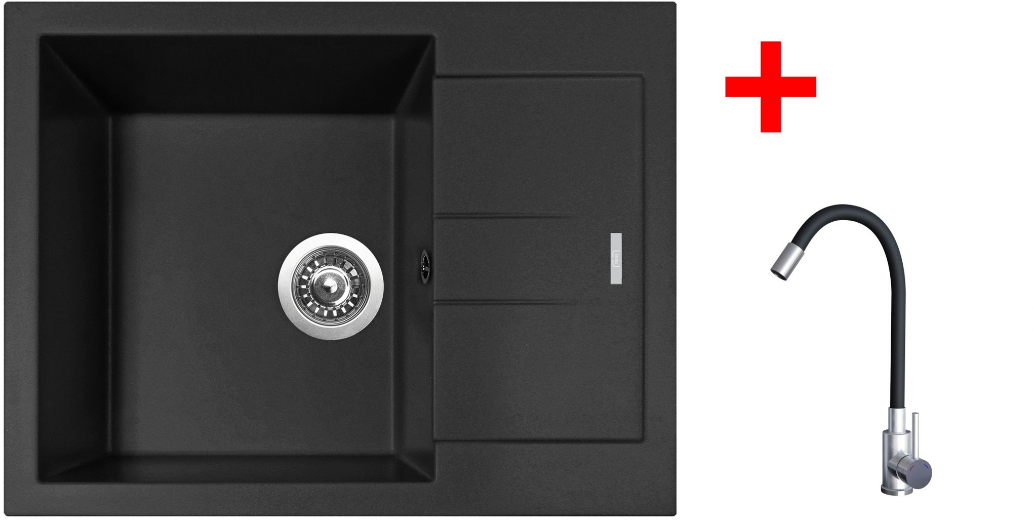Sinks Amanda 650 Pureblack + Elasta nehrdzavejúca oceľ/čierny