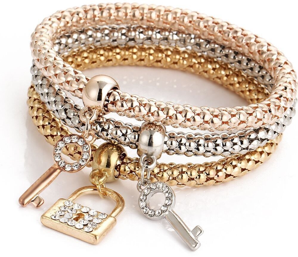 Silver Star pružný náramok z chirurgickej ocele, 3 kusy so zámkom