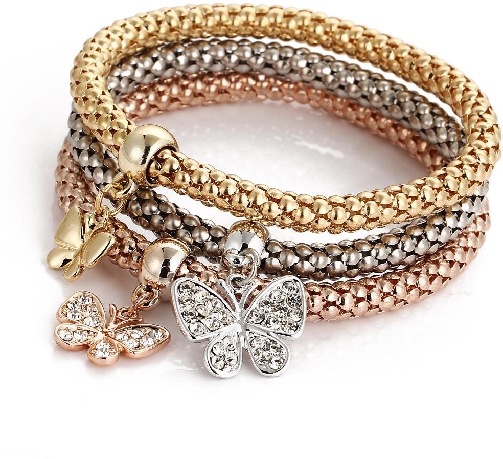 Silver Star pružný náramok z chirurgickej ocele, 3 kusy motýliky