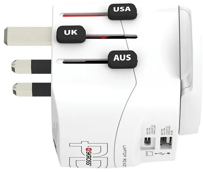 Skross PRO Light USB AC45PD – World, UK + USA + AUS/CN, univerzálny, uzemnený, USB A + C 45 W