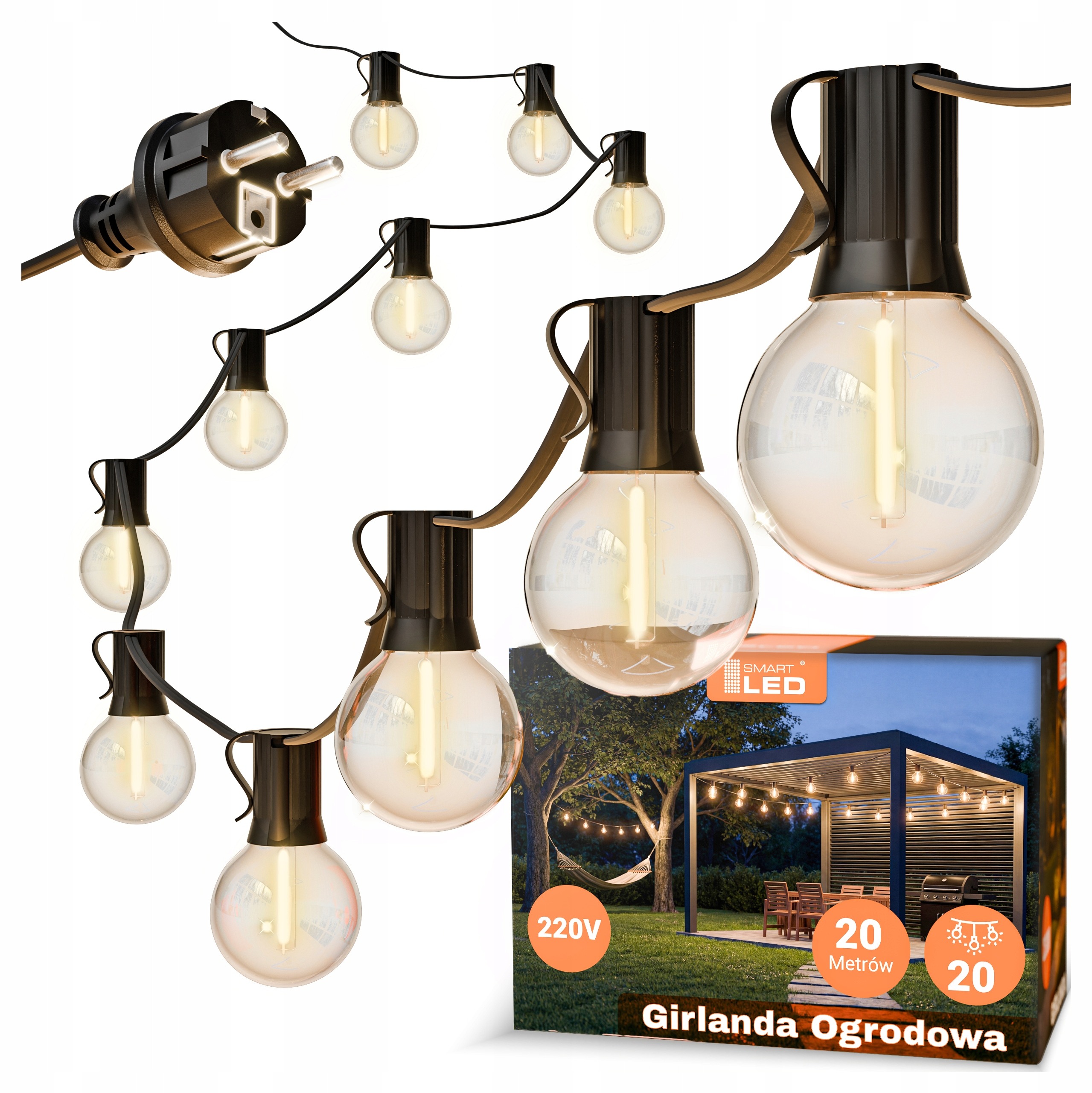 Smart LED Záhradná svetelná girlanda 20 m 36× LED žiarovka E12