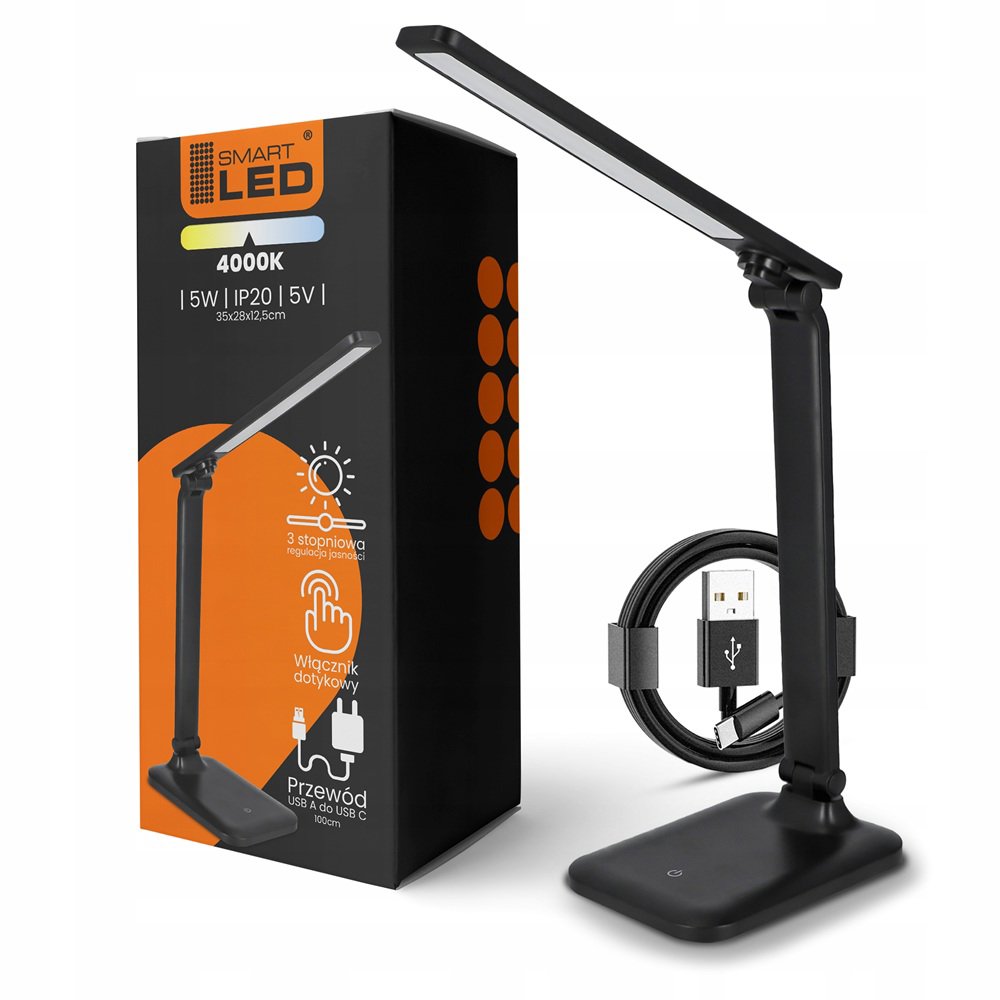 SMART LED Stolná dotyková pracovná LED lampa 5 W/200 lm/USB-C/čierna farba