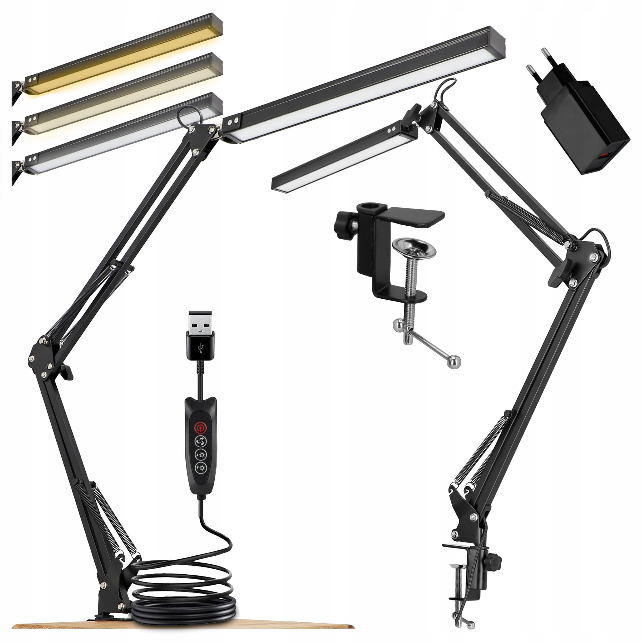 SMART LED Stolná stmievateľná LED lampička so štipcom CCT/10 W/300 lm/USB/čierna farba