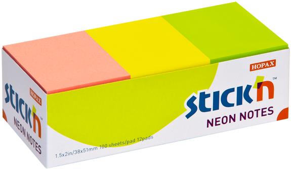STICK´N 38 × 51 mm, neón mix, 12× 100 lístkov