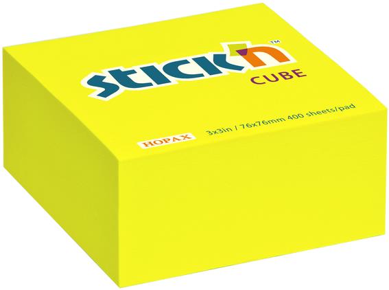 STICK´N 76 × 76 mm, neón žltý, 400 lístkov