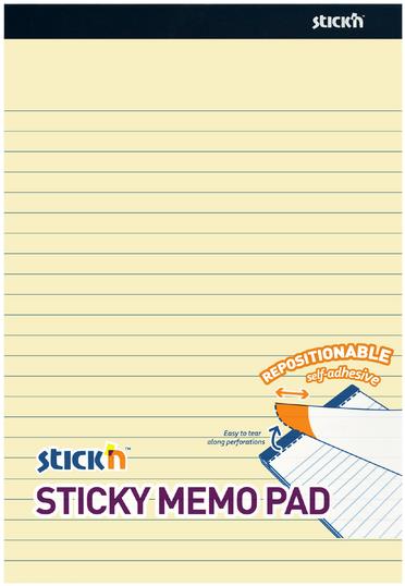 STICK´N 254 × 178 mm, žltý linajkový, 50 listov