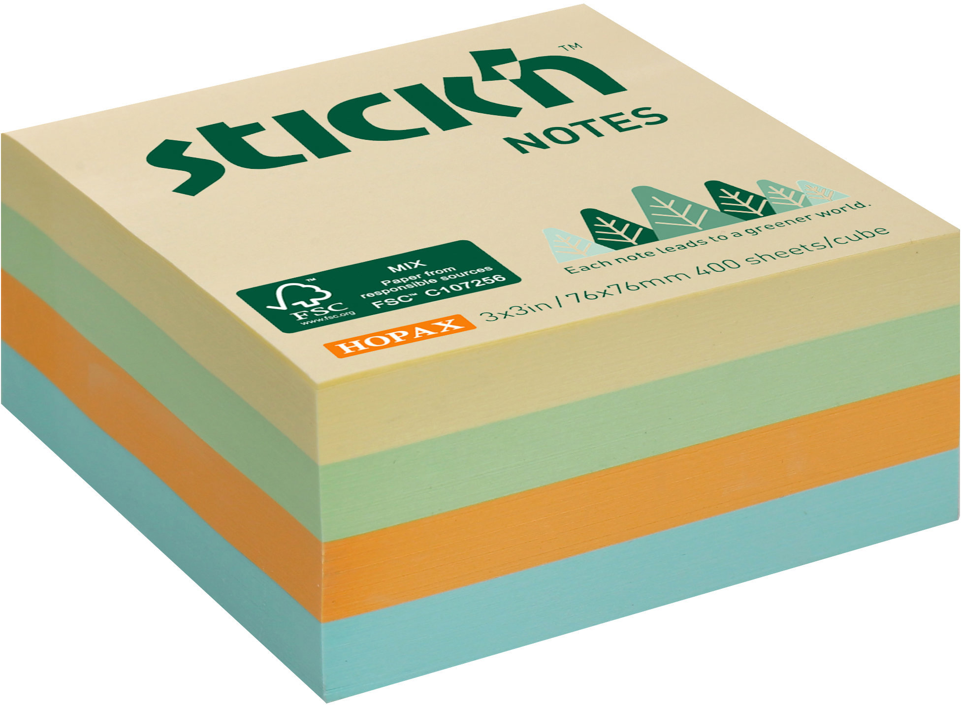 STICK'N BY HOPAX 76 x 76 mm, 400 lístkov, lúčny mix